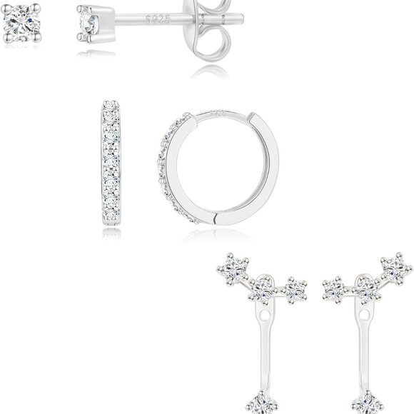 Sterling silver Earrings Set for Women, 14K gold plated Earrings Girls, 3 Pairs - Picture 7 of 7